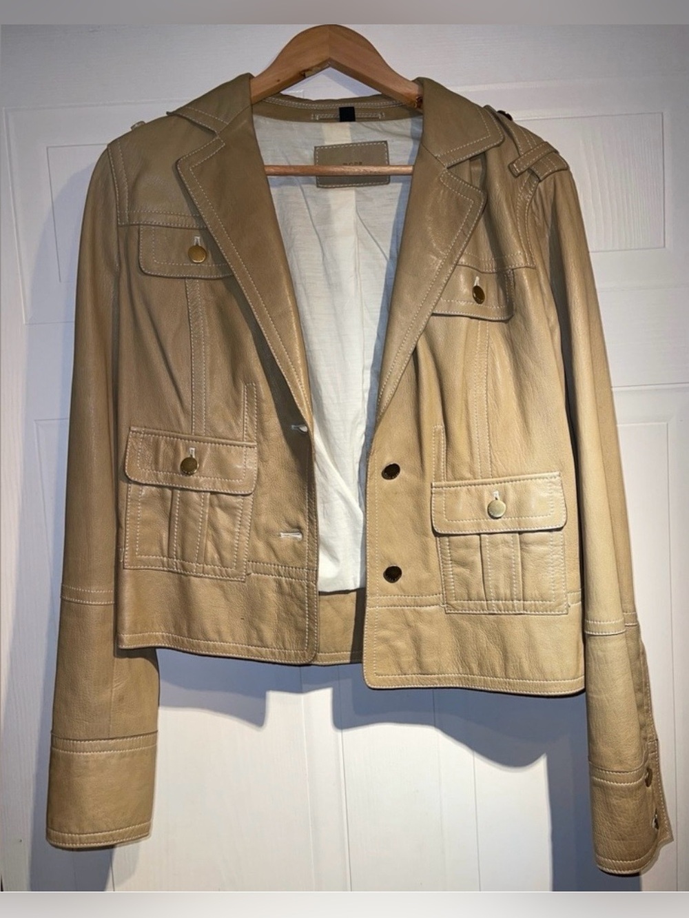 Hugo Boss Vintage Beige Lambskin Leather Utility Jacket *Minor Flaws*